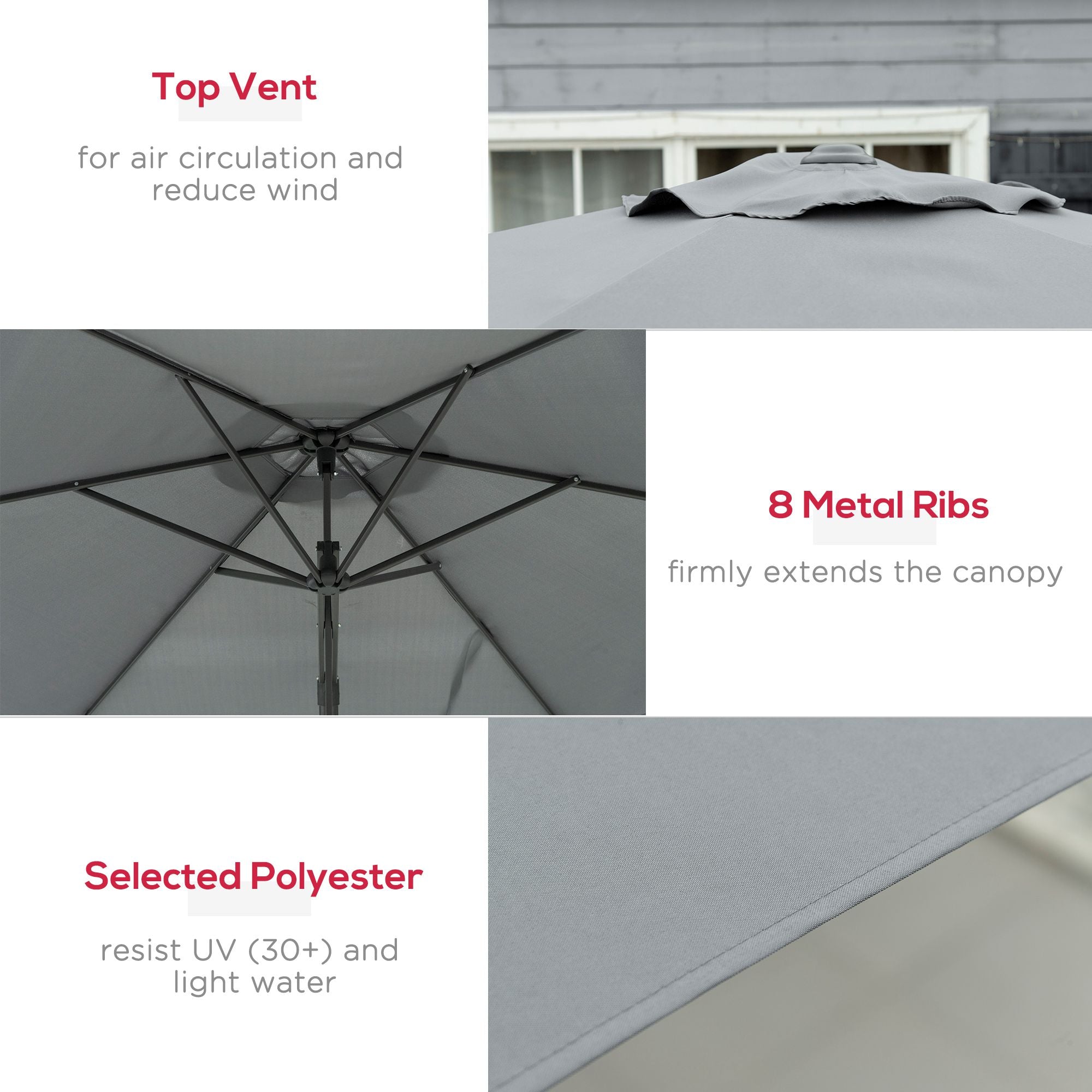 Outsunny 3m Cantilever Parasol with Easy Lever, Patio Umbrella with Crank Handle, Cross Base and 6 Metal Ribs, Outdoor Sun Shades for Garden, Grey 