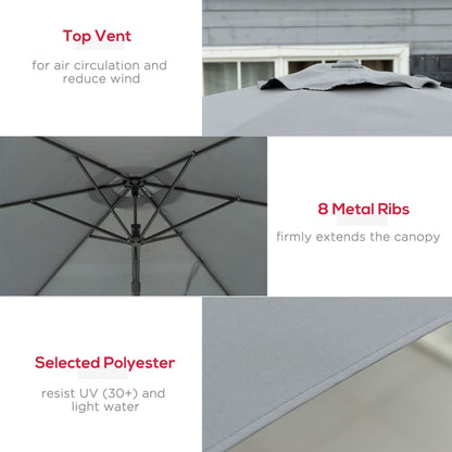 Outsunny 3m Cantilever Parasol with Easy Lever, Patio Umbrella with Crank Handle, Cross Base and 6 Metal Ribs, Outdoor Sun Shades for Garden, Grey 