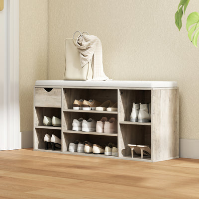 HOMCOM Shoe Storage Bench with Cushion - Grey 