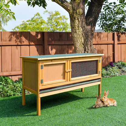 PawHut Rabbit Hutch Outdoor Guinea Pig Hutch House Small Animal Bunny Cage w/ Openable Roof, 115 x 44 x 65 cm 