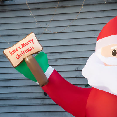 Outsunny 8ft Inflatable Christmas Santa Claus Holds Light Sign of Blessings, Blow-Up Outdoor LED Yard Display for Lawn Garden Party 