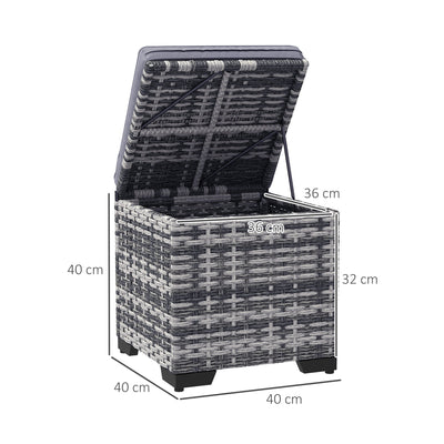 Outsunny Set of 2 Rattan Storage Ottoman, Outdoor Footstool with Removable Cushions, Garden Storage Seat for Balcony, Poolside, Living Room, Dark Grey 