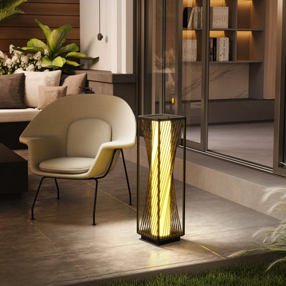 Outsunny Garden Rattan Lamp, 77 cm Tall Solar Rattan Floor Lamp, Solar Garden Light with Auto On/Off LED Lights, IP44 Waterproof for Outdoor, Porch, Pathway, Deck, Grey 