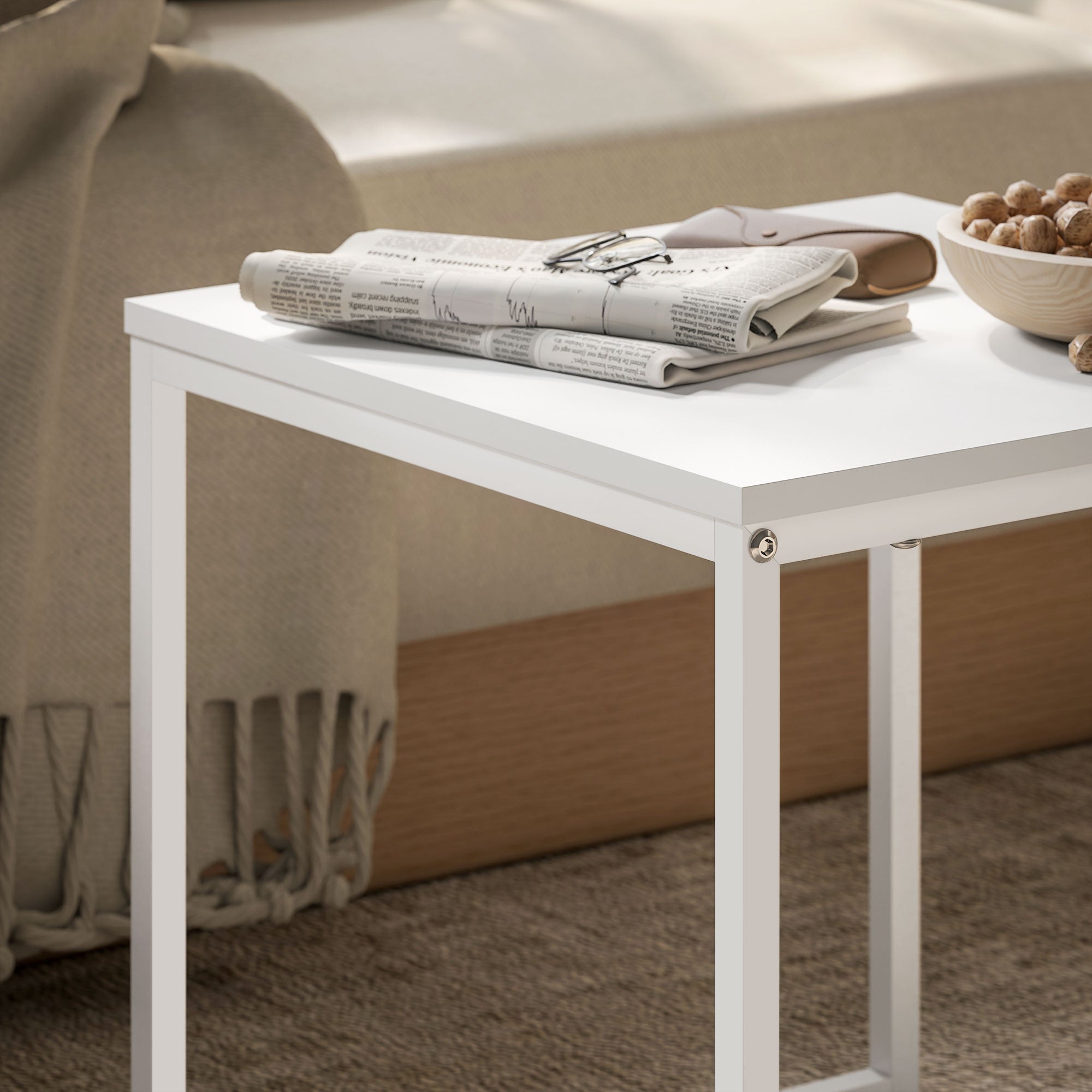 HOMCOM Set of Two Boxy Nesting Tables - White/Wood-Effect 