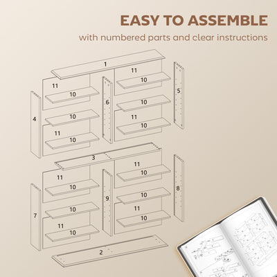 HOMCOM 16-Compartment Media Shelf - Rustic Brown 