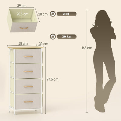 HOMCOM Chest of Four Fabric Drawers - Beige 
