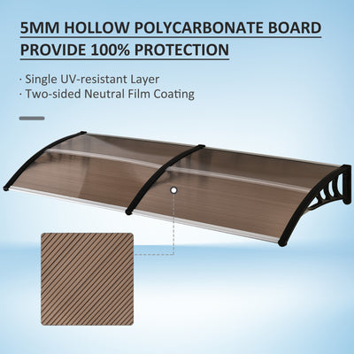 Outsunny 75 x 195 cm Curved Door Window Awning Canopy, Polycarbonate Cover Front Door Outdoor Patio, UV Rain Snow Protection Shelter, Brown 