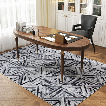 HOMCOM Modern Area Rug, Triangle Pattern Non-Slip Washable Rug, Chenille Floor Carpet for Living Room, Bedroom, Dining Room, Home Office, 230 x 160 cm, Black