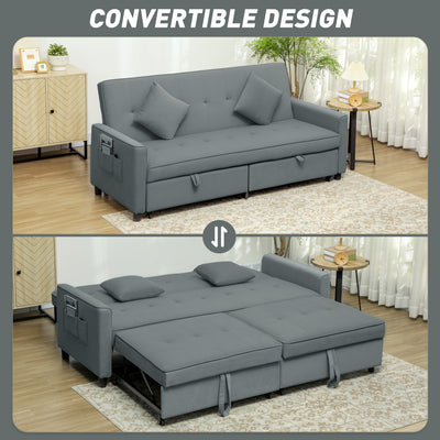 HOMCOM Three-Person Velvet-Feel Sofa Bed - Grey 