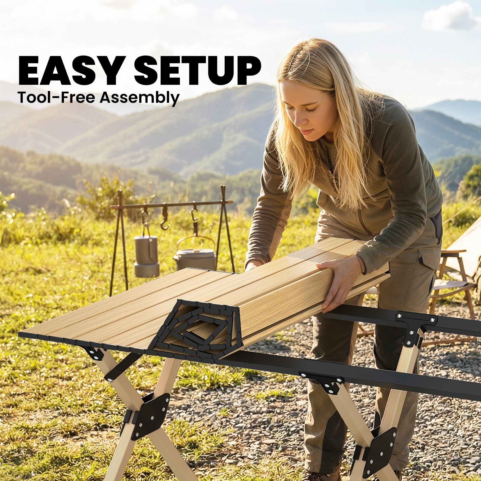 Outsunny 4ft Folding Camping Table, Waterproof Picnic Table with Roll Up Top and Metal Frame, Dark Brown 