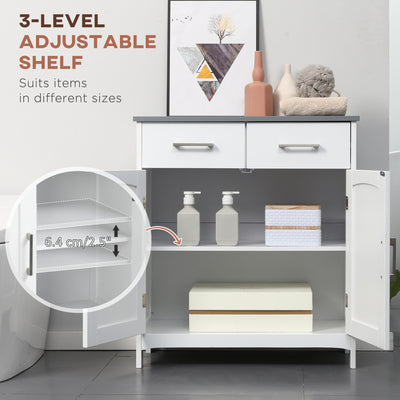 kleankin Freestanding Bathroom Cabinet, Storage Cupboard with 2 Drawers, Double Doors, Adjustable Shelf, White 