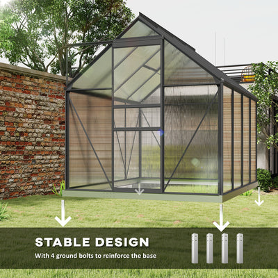 Outsunny 190 x 253 cm Walk-In Polycarbonate Greenhouse - Dark Grey 