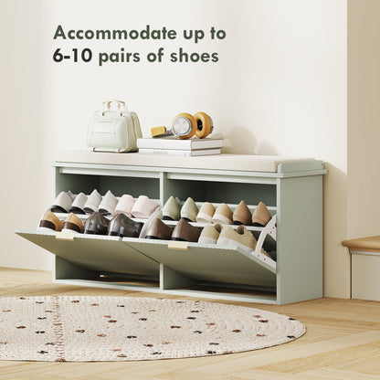 HOMCOM Elegant Ten Shoe Bench, with Top Seat - Green 