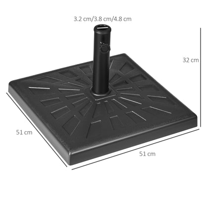Outsunny 19kg Resin Garden Parasol Base Holder, Square Outdoor Market Umbrella Stand Weight for Poles of \'ce\'a632mm, \'ce\'a638mm, and \'ce\'a648mm, Black