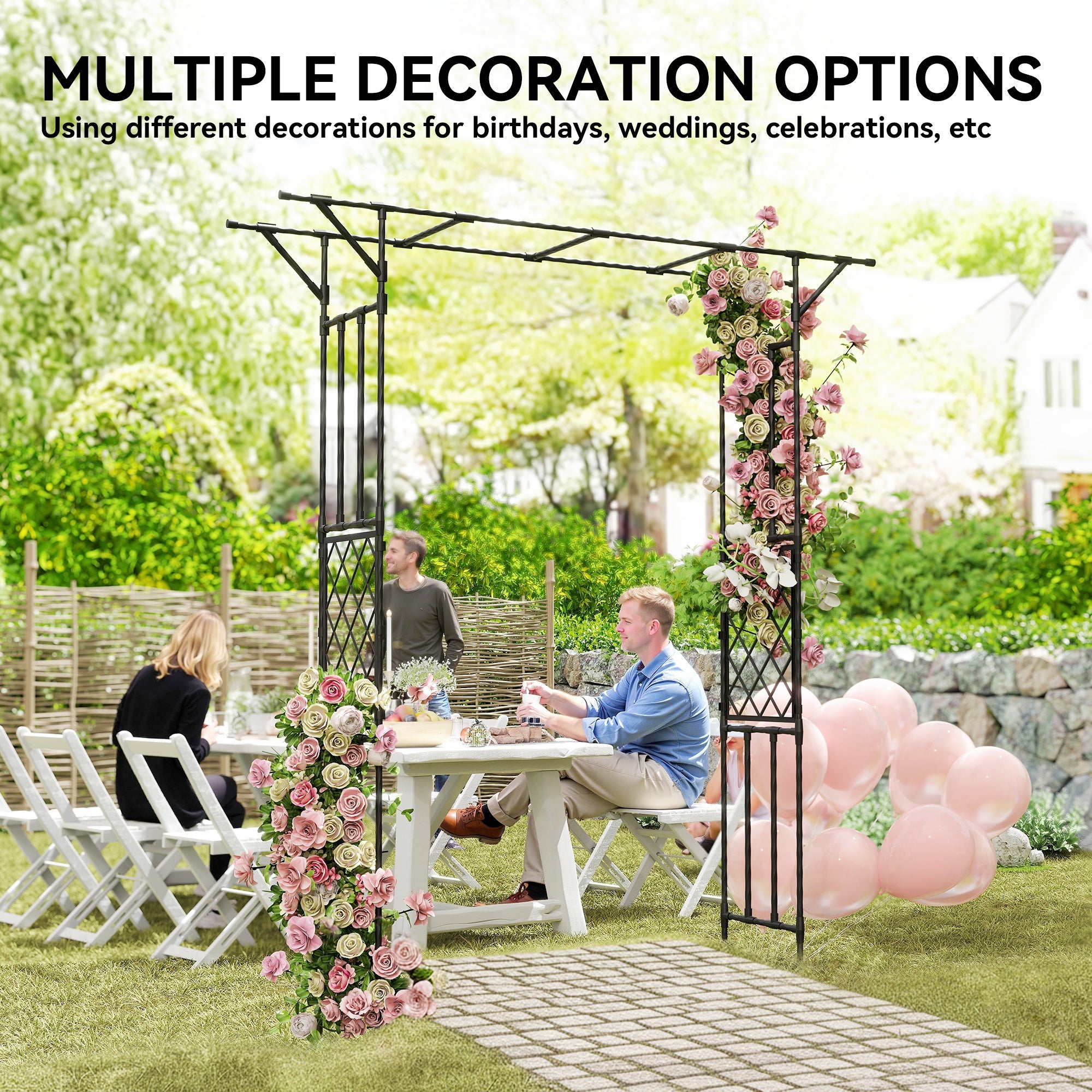 Outsunny Garden Arch, PE-Coated Steel Arbour Trellis for Climbing Plants, Rose Arch, 180 x 40 x 215 cm, Black 