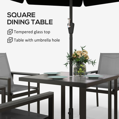 Outsunny Five-Piece Metal Dining Set, with Glass-Top Table - Grey 