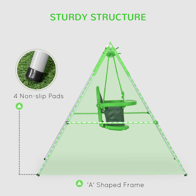 Outsunny Kids Swing, Steel Nursery Swing, with Seatbelt, High Support Back, Front Guard, for Ages 6-36 Months - Green 