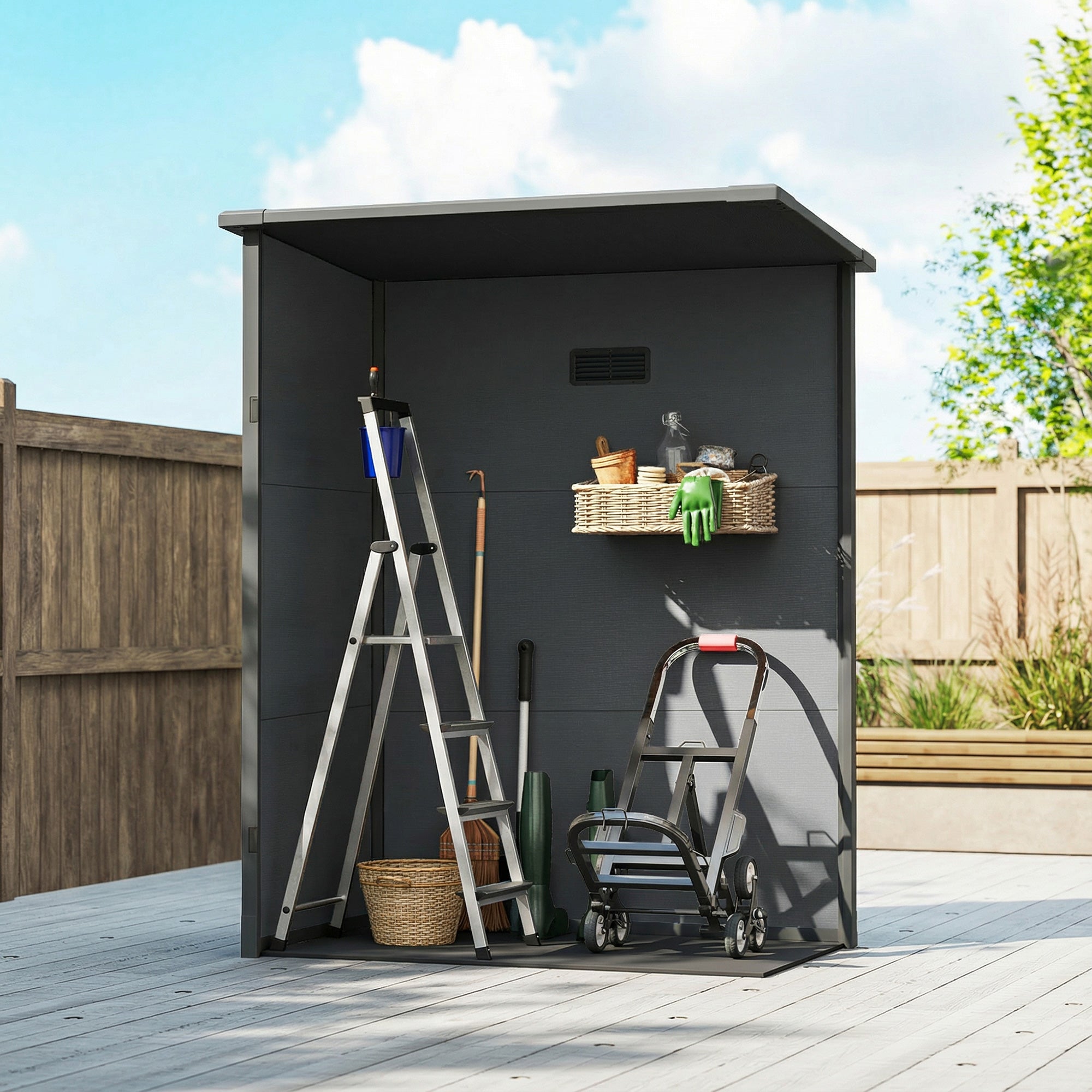 Outsunny 5' x 3' Garden Shed with Floor, Outdoor Storage Shed with Lockable Door, Window and Vent, Dark Grey 