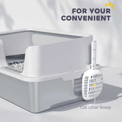 PawHut Stainless Steel Litter Box with Detachable Rim, Scoop, Easy Cleaning, Odour-Resistant, 60 x 40 x 28 cm 