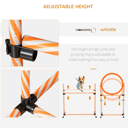 PawHut Dog Agility Equipment Pet Training Set with Adjustable Height Jump Ring Hurdle Whistle Weave Poles Square Pause Box Carry Bag 