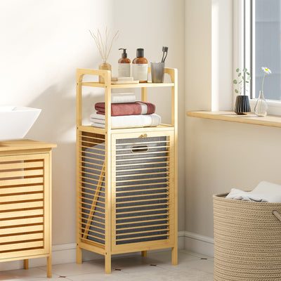 HOMCOM Bamboo Laundry Cabinet with Slatted Door, Bathroom Cabinet with Tilt-Out Hamper and Removable Liner Bag, 40 x 30D x 95 cm, Natural Wood Finish 