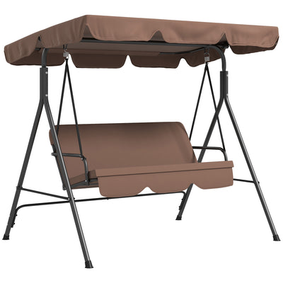 Outsunny Three-Seat Garden Swing Chair, with Adjustable Canopy - Brown 