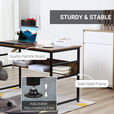 HOMCOM Adjustable Drafting Table Art Desk Drawing Table, Craft Desk Workstation for Painting, Multifunctional Writing Desk w/ 15-Level Tiltable Tabletop and Storage Shelf, Home Office, Rustic Brown 