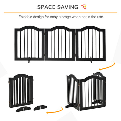 PawHut Freestanding Pet Gate Wooden Dog Gate with Support Feet Foldable Pet Fence Safety Barrier for the House Doorway Stairs Black 