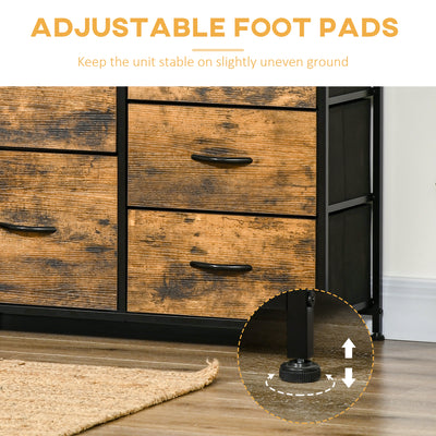 HOMCOM Bedroom Chest of Drawers, Industrial 5 Fabric Drawer Dresser with Open Shelf for Living Room, Rustic Brown 