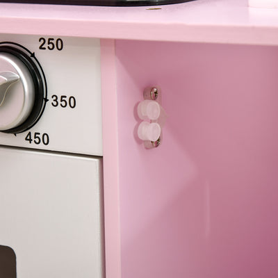 HOMCOM Kids Kitchen Playset, with Lights, Sounds, Microwave, Sink and Storage - Pink 
