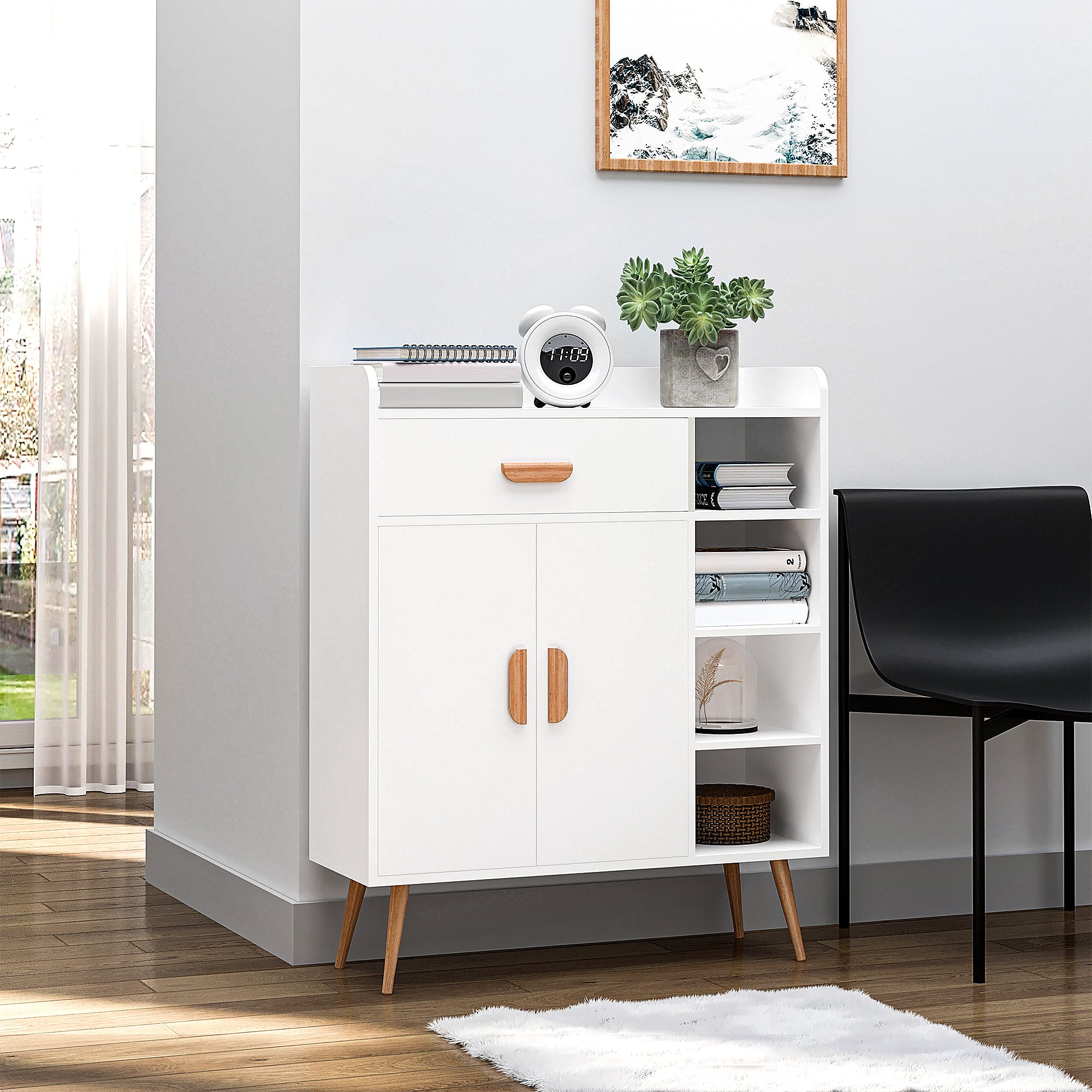 HOMCOM Sideboard, Side Cabinet, Floor Cupboard with Storage Drawer for Hallway, Kitchen, Bedroom, Living Room, White 
