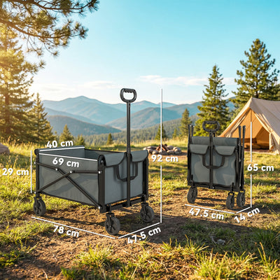 Outsunny 81L Festival Trolley on Wheels, Compact Garden Folding Trolley Cart with Adjustable Handle 80L, Grey 