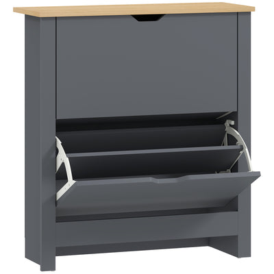 HOMCOM Slim Shoe Cabinet, Narrow Shoe Cupboard with 2 Flip Drawers, Adjustable Shelves for 12 Pairs of Shoes, Charcoal Grey 