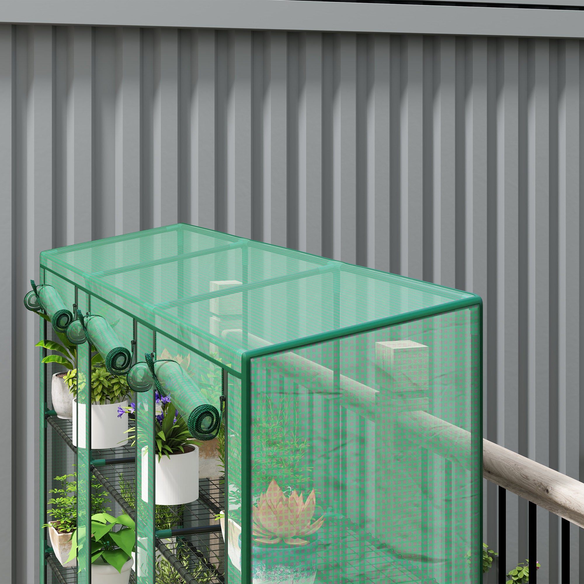 Outsunny 46 x 215cm Nine-Shelf Greenhouse - Green 