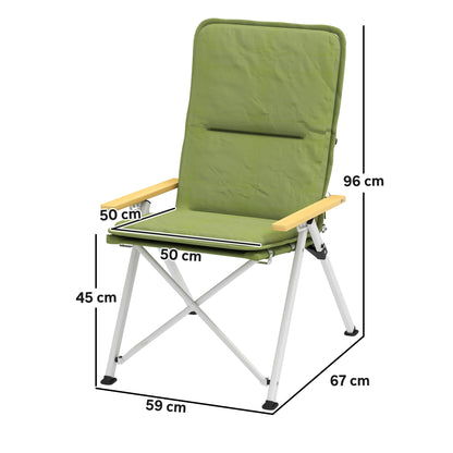 Outsunny Portable Camping Chair for Adults, High Back Folding Chair with Padded Seat and Carry Bag, Outdoor Recliner for Hiking, Fishing, Beach and Picnic, Green 