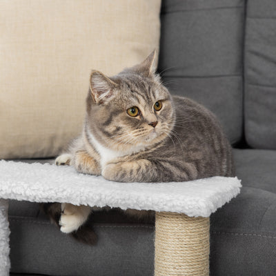 PawHut Pet Stair with 3-step Climb Ladder, Scratching Posts, Platforms, Toy Ball, for Indoor Elderly Cats Kittens, White 