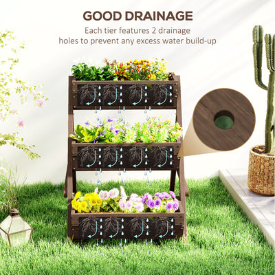Outsunny 3 Tier Raised Garden Bed Wooden Elevated Planter Box Kit, 66L for Flower, Vegetable, Herb, 65x75x78cm, Tan 