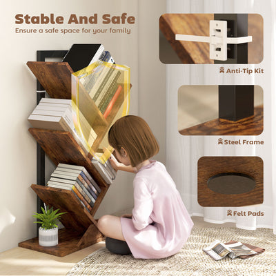 HOMCOM Four-Section Tree Bookcase - Wood-Effect 