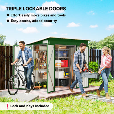 Outsunny 7.5 x 4.3ft Metal Garden Storage Shed, Waterproof Outdoor Shed with Triple Lockable Door, Gloves, Vents, Green 