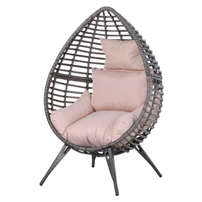 Outsunny Garden Egg Chair, Teardrop Outdoor PE Rattan Chair with Full-body Soft Padded Cushion, Grey 