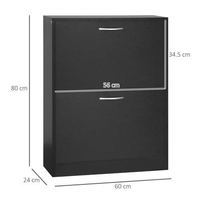 HOMCOM 2 Drawer Shoe Cabinet, Narrow Shoe Storage Cabinet with Flip Doors and Adjustable Shelves, Slim Shoe Cupboard for 12 Pairs of Shoes for Entryway, Hallway, Black 