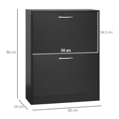 HOMCOM 2 Drawer Shoe Cabinet, Narrow Shoe Storage Cabinet with Flip Doors and Adjustable Shelves, Slim Shoe Cupboard for 12 Pairs of Shoes for Entryway, Hallway, Black 