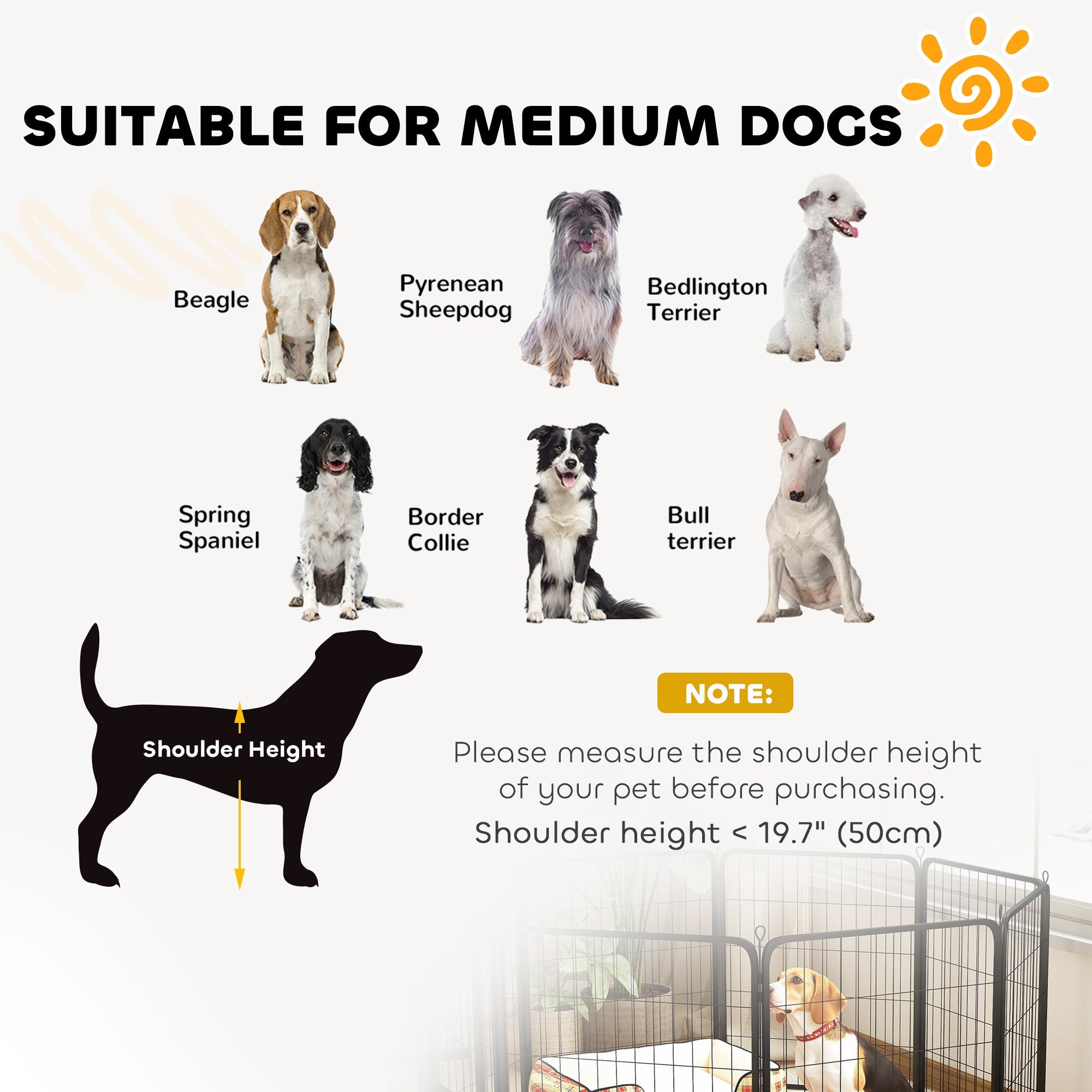 PawHut 8 Panels Heavy Duty Dog Playpen with Door Indoor Outdoor, for Medium Dogs, 80cm High 