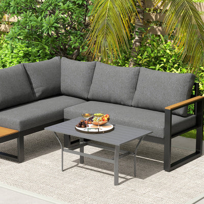 Outsunny Metal Garden Coffee Table, Rectangular Outdoor Side Table with Slatted Tabletop, Foot Pads for Outside, Garden, Balcony, Porch, 91.5 x 55 x 45cm, Dark Grey 