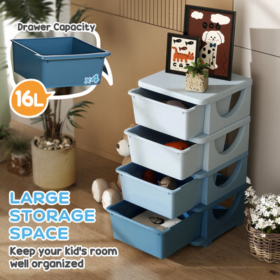 HOMCOM Four-Tier Kids Storage Boxes, with Four Drawers - Blue 