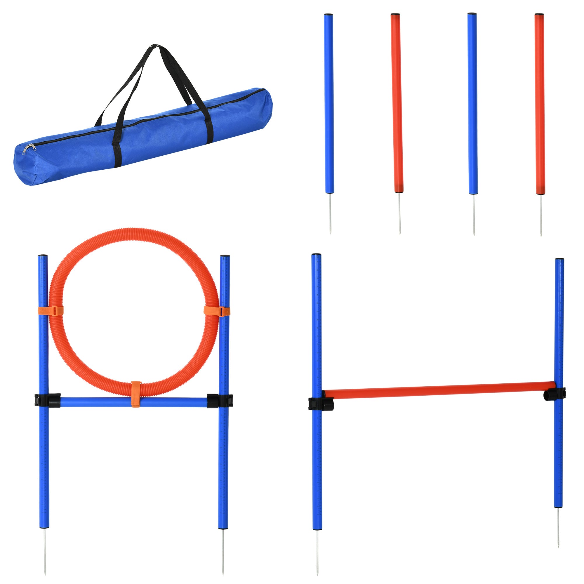 PawHut Pet Agility Training Equipment Dog Play Run Jump Obedience Training Set Adjustable (Pole + Hoop + Hurdle) 
