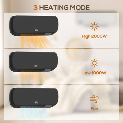HOMCOM 2000W Wall Mounted Ceramic Space Heater, 10-49°C Temperature, Black 