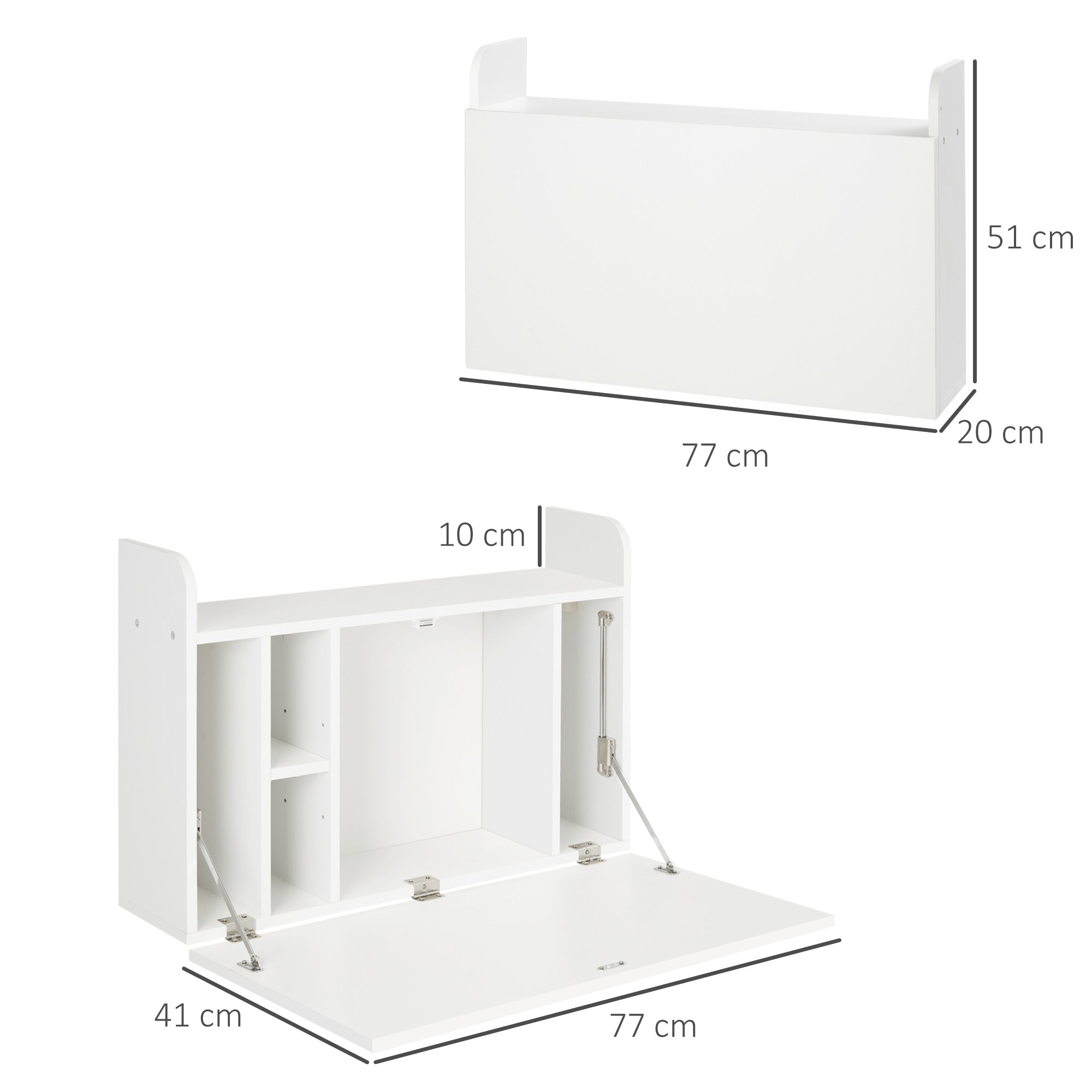 HOMCOM Wall Mounted Table, Drop Leaf Floating Laptop Desk with Space Saving Storage Compartments for Home Office and Study, 77cm x 20cm x 51cm, White 