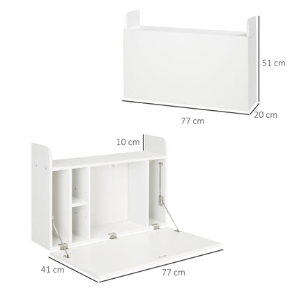 HOMCOM Wall Mounted Table, Drop Leaf Floating Laptop Desk with Space Saving Storage Compartments for Home Office and Study, 77cm x 20cm x 51cm, White 