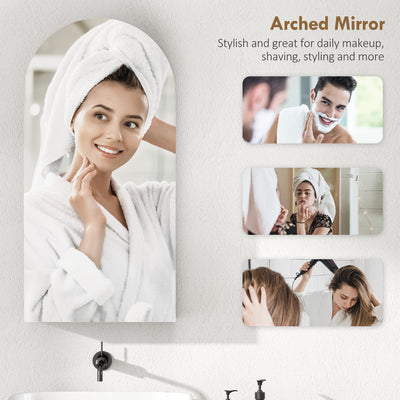 HOMCOM Arched Bathroom Mirror Cabinet with Adjustable Glass Shelves - Black 
